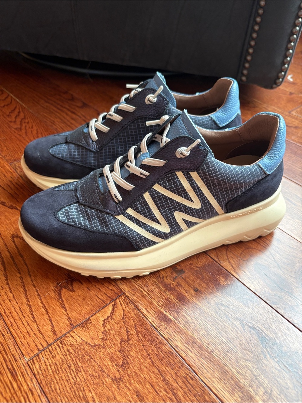 Women's Navy Lace-Up Platform Sneakers with Cream Sole
